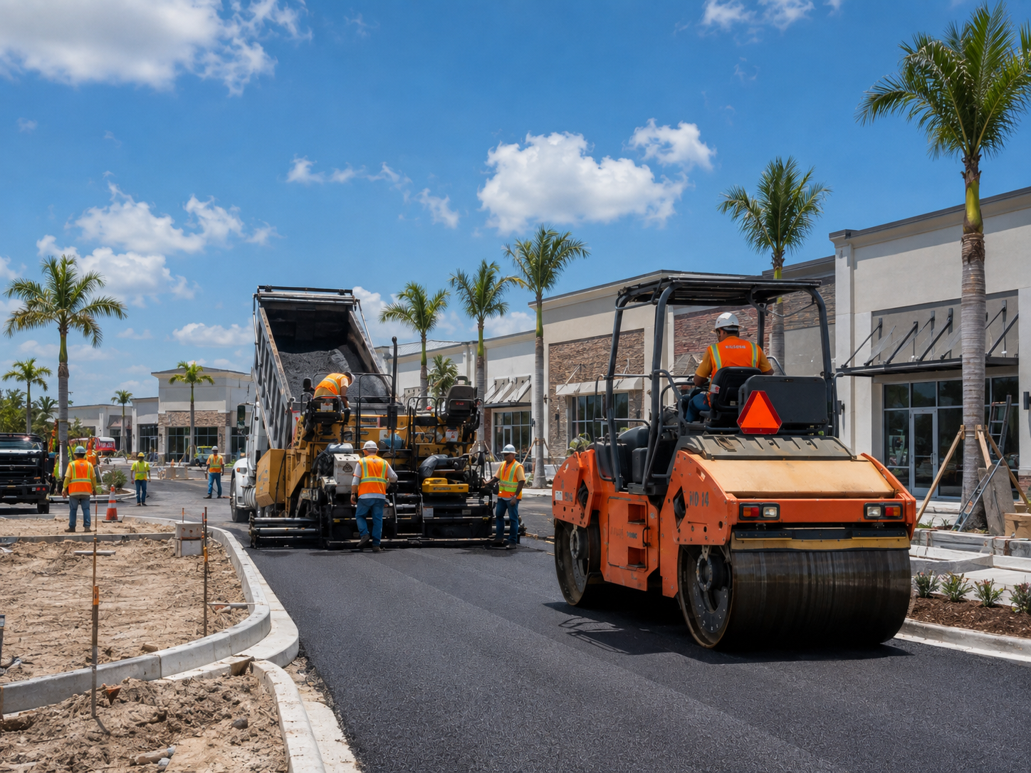 Commercial asphalt paving machinery in operation