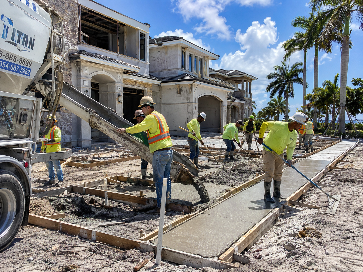 Freshly poured concrete construction project