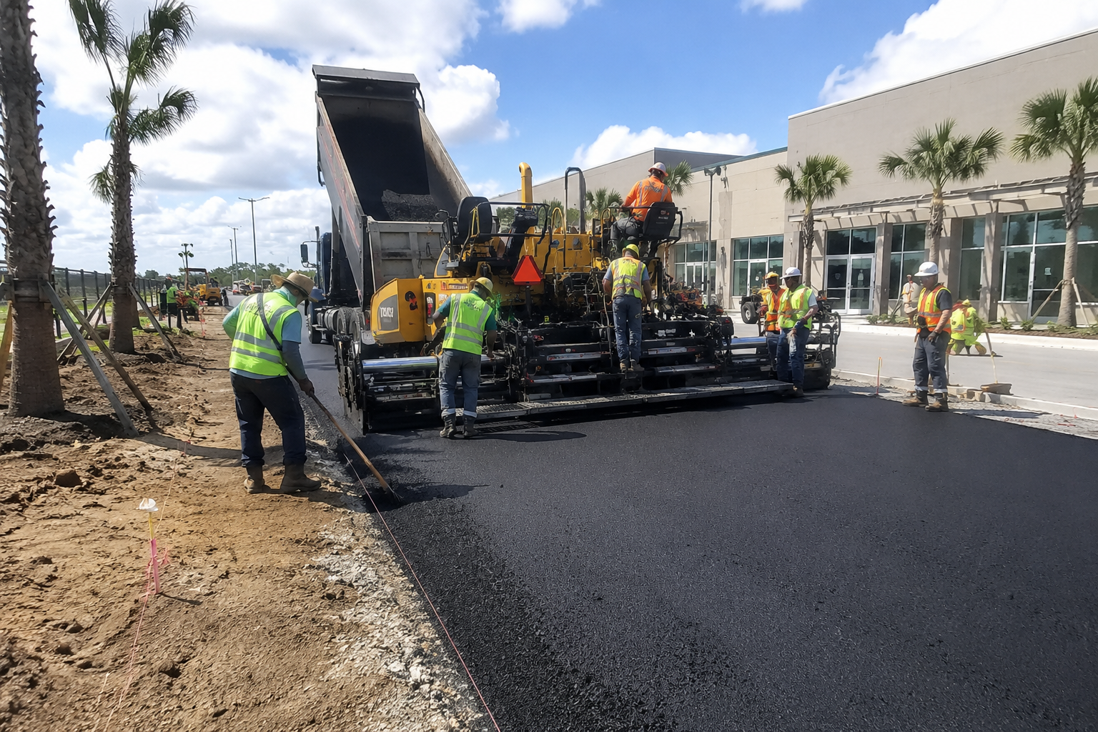Road construction project underway with heavy equipment